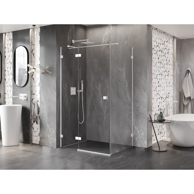 Mexen Lunar T dušinurk pööratav vasakpoolne 125 x 90 cm, läbipaistev, valge - 834T-125-090-20-00-L