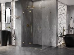 Mexen Lunar T Duschkabine schwenkbar links 120 x 90 cm, transparent, gold - 834T-120-090-50-00-L