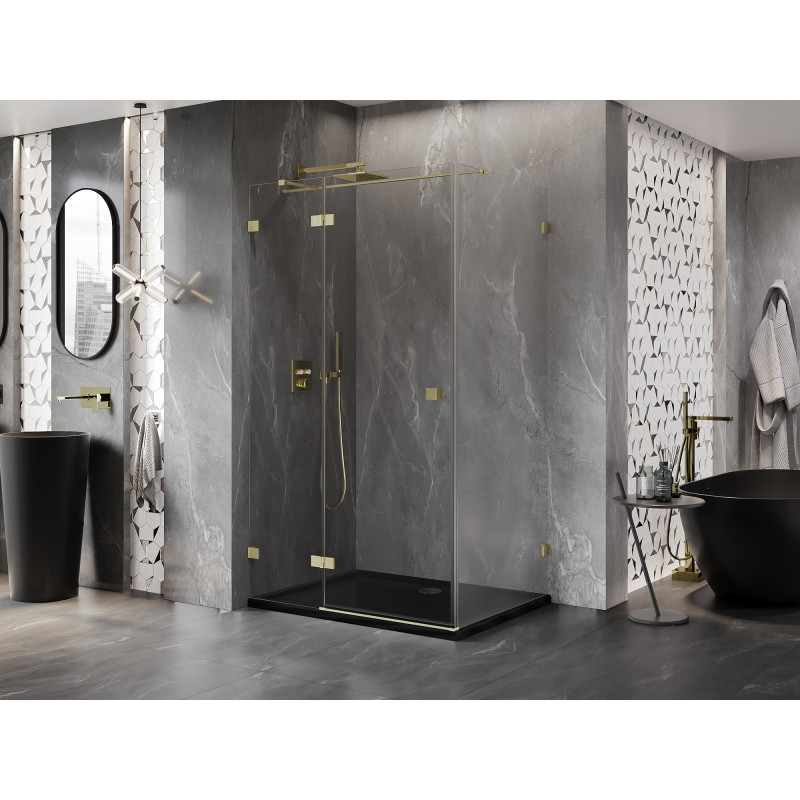 Mexen Lunar T vasakpoolne hingedega dušinurk 110 x 80 cm, läbipaistev, harjatud kuldne - 834T-110-080-55-00-L