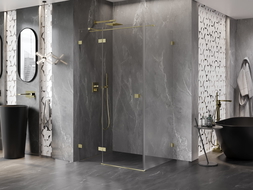 Mexen Lunar T Duschkabine schwenkbar links 140 x 100 cm, transparent, gebürstetes Gold - 834T-140-100-55-00-L