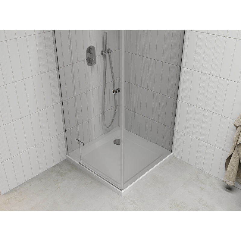 Mexen Roma cabina doccia a battente 80 x 80 cm, trasparente, cromo + piatto doccia Flat - 854-080-080-01-00-4010