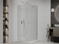 Mexen Roma swing shower cabin 100 x 100 cm, transparent, chrome + Flat shower tray - 854-100-100-01-00-4010