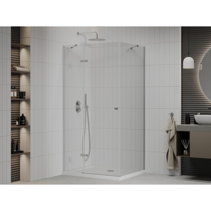 Mexen Roma klizna tuš kabina 70 x 80 cm, prozirna, krom + tuš kada Flat - 854-070-080-01-00-4010
