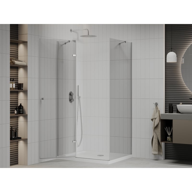 Mexen Roma nagibna tuš kabina 70 x 90 cm, prozirna, kromirana + plitica Flat - 854-070-090-01-00-4010
