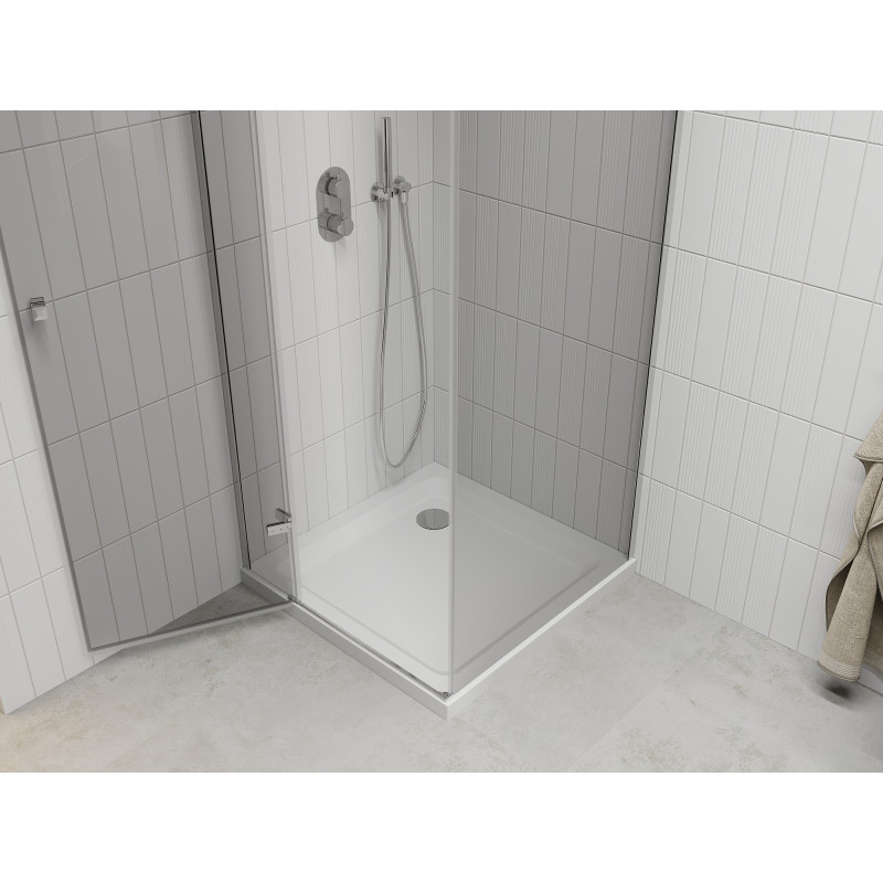 Mexen Roma Duschkabine schwenkbar 70 x 90 cm, transparent, Chrom + Duschwanne Flat - 854-070-090-01-00-4010