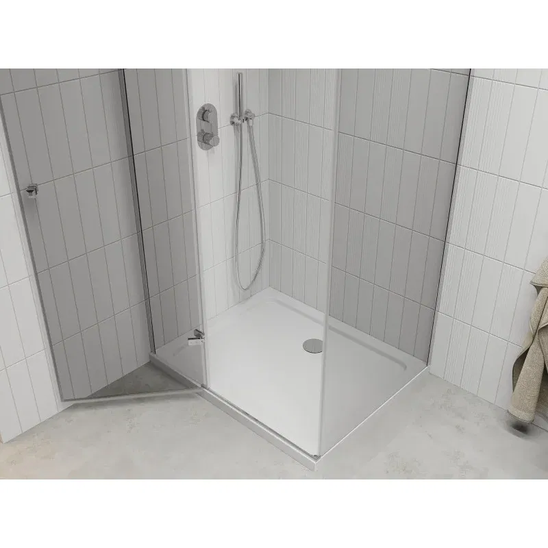 Mexen Roma Duschkabine schwenkbar 80 x 100 cm, transparent, Chrom + Duschwanne Flat - 854-080-100-01-00-4010