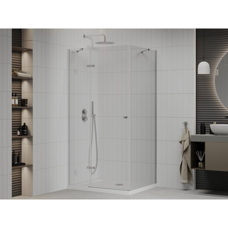 Mexen Roma kabina prysznicowa uchylna 80 x 100 cm, transparent, chrom + brodzik Flat - 854-080-100-01-00-4010