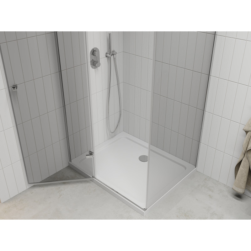 Mexen Roma Duschecke drehbar 90 x 70 cm, transparent, Chrom + Duschwanne Flat - 854-090-070-01-00-4010