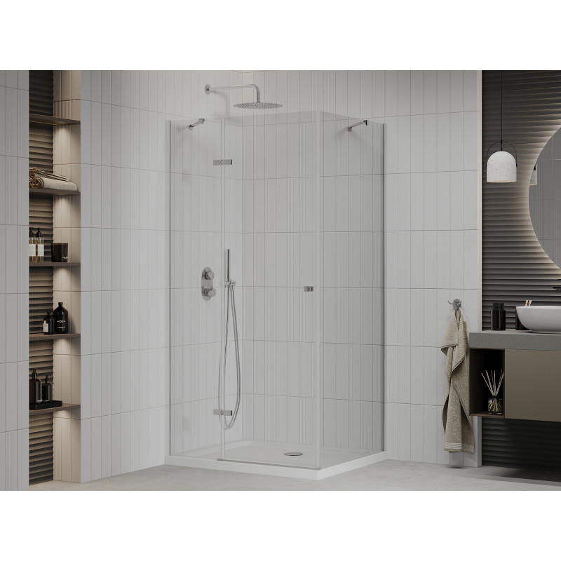 Mexen Roma Duschecke drehbar 90 x 70 cm, transparent, Chrom + Duschwanne Flat - 854-090-070-01-00-4010