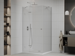 Mexen Roma hinged shower cabin 100 x 80 cm, transparent, chrome + Flat shower tray - 854-100-080-01-00-4010