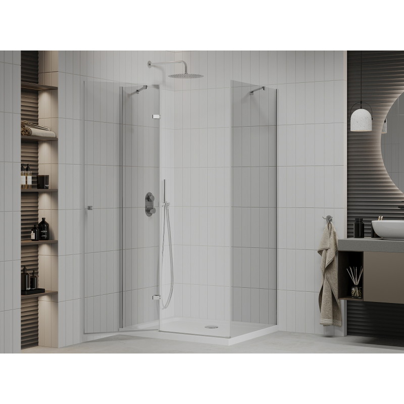 Mexen Roma zakretna tuš kabina 100 x 80 cm, prozirna, krom + tuš kada Flat - 854-100-080-01-00-4010