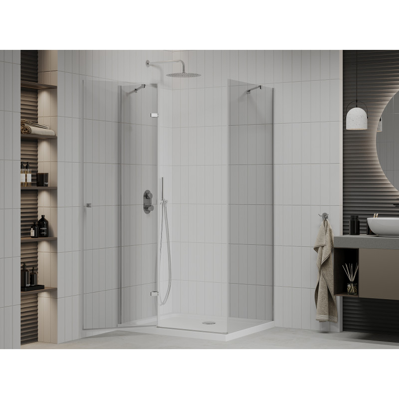 Mexen Roma scharnierend douchecabine 120 x 80 cm, transparant, chroom + Flat douchetub - 854-120-080-01-00-4010