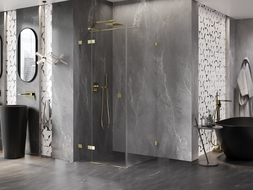 Mexen Lunar T Duschkabine schwenkbar links 120 x 120 cm, transparent, gold - 834T-120-120-50-00-L