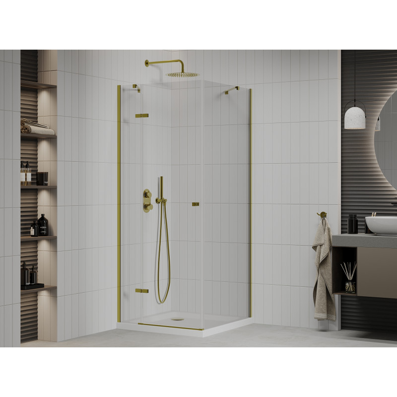 Mexen Roma Duschecke schwingtür 70 x 70 cm, transparent, gold + Duschwanne Flat - 854-070-070-50-00-4010