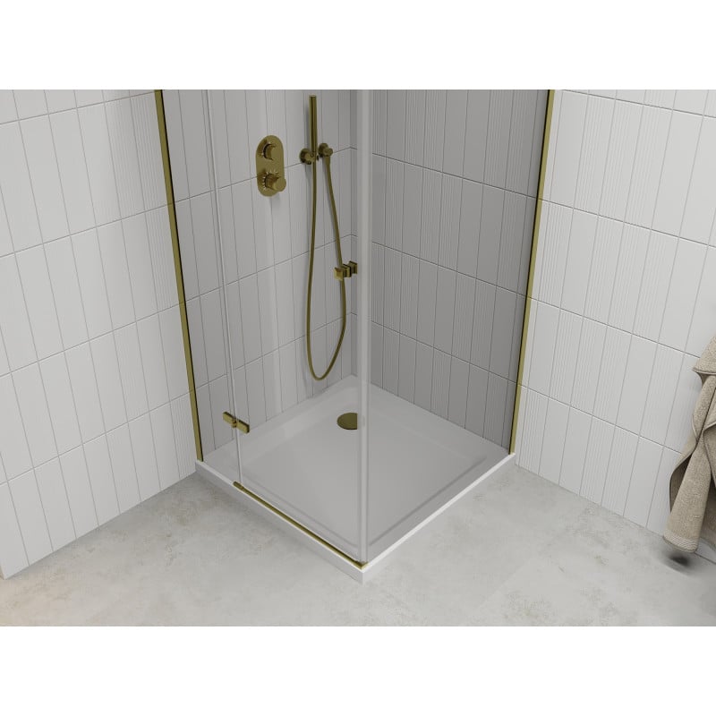 Mexen Roma draaideur douchecabine 70 x 70 cm, transparant, goud + Flat douchebak - 854-070-070-50-00-4010