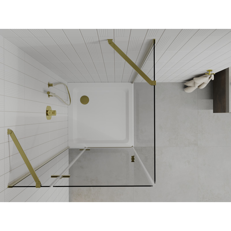 Mexen Roma scharnierend douchecabine 90 x 90 cm, transparant, goud + Flat douchebak - 854-090-090-50-00-4010