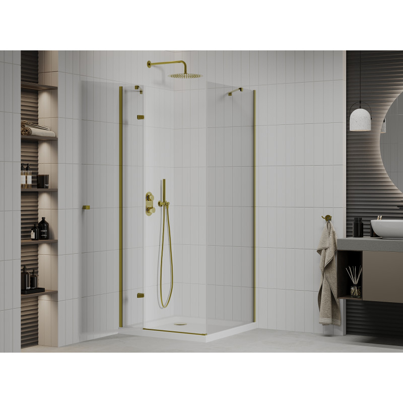 Mexen Roma scharnier douchecabine 100 x 100 cm, transparant, goud + Flat douchebak - 854-100-100-50-00-4010