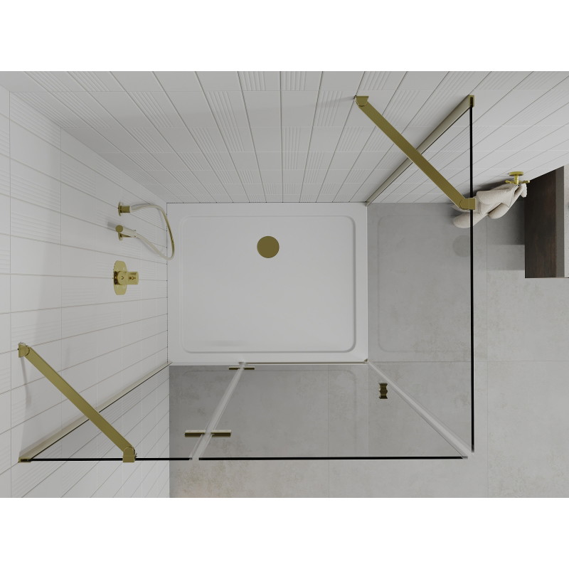 Mexen Roma klizna kabina za tuš 70 x 80 cm, prozirna, zlatna + plitki tuš - 854-070-080-50-00-4010