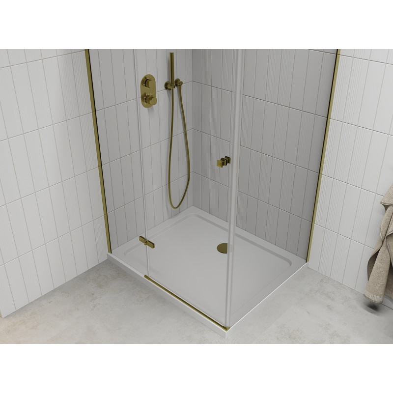 Mexen Roma klizna kabina za tuš 70 x 80 cm, prozirna, zlatna + plitki tuš - 854-070-080-50-00-4010