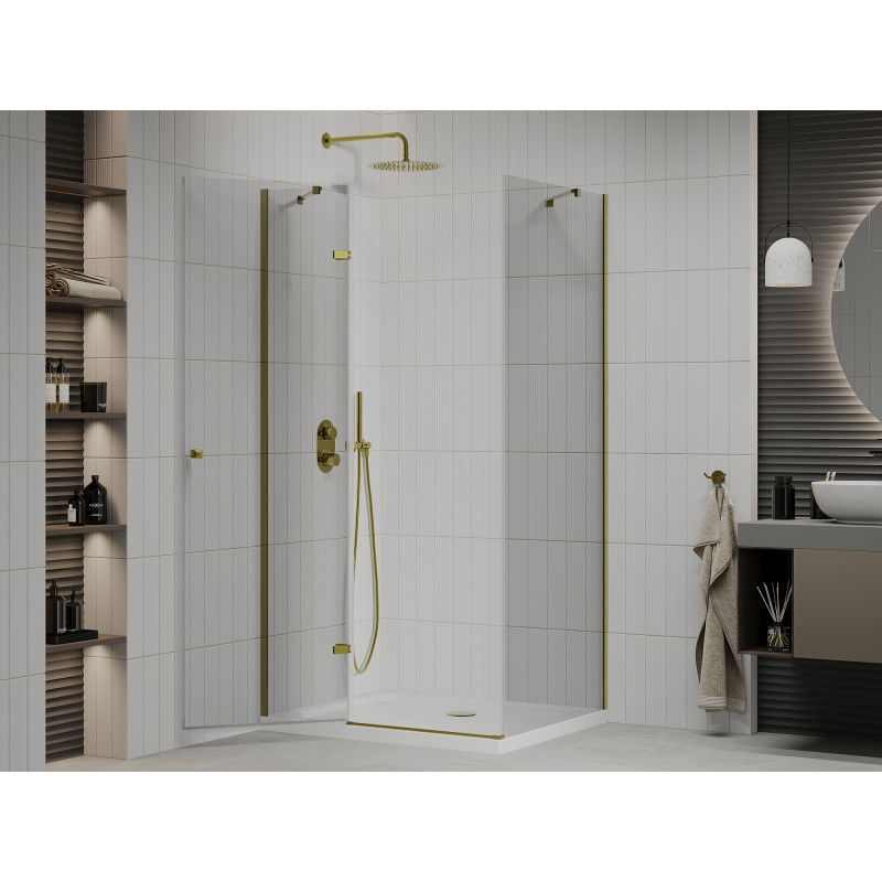 Mexen Roma cabine de douche pivotante 70 x 80 cm, transparent, dorée + receveur Plat - 854-070-080-50-00-4010