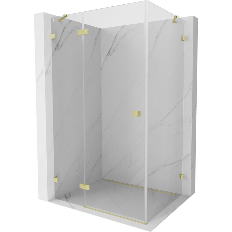 Mexen Lunar Duschkabine mit Schwingtür links 90 x 70 cm, transparent, gebürstetes Gold - 834-090-070-55-00-L