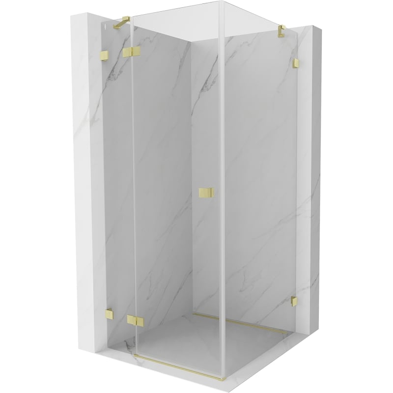 Mexen Lunar dušinurk pööratav vasak 90 x 90 cm, läbipaistev, kuldne harjatud - 834-090-090-55-00-L