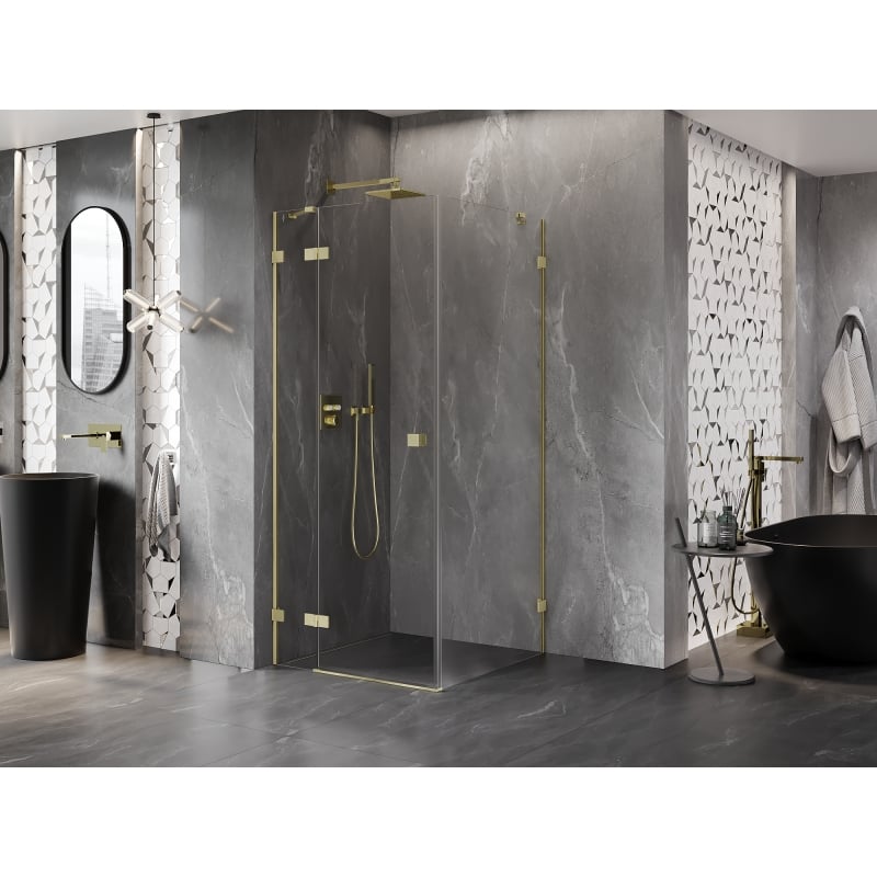 Mexen Lunar cabina doccia con apertura a sinistra 90 x 90 cm, trasparente, oro spazzolato - 834-090-090-55-00-L