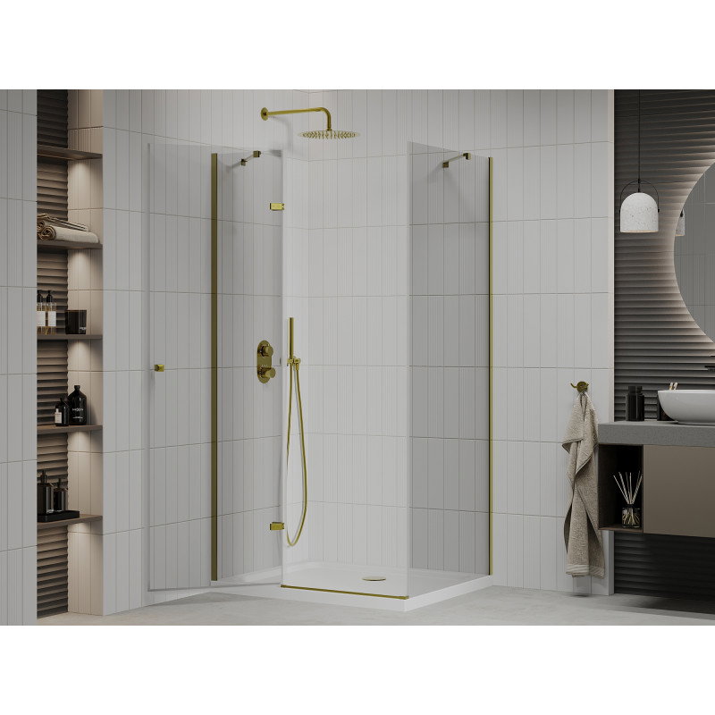 Mexen Roma pivot shower cabin 80 x 100 cm, transparent, gold + Flat tray - 854-080-100-50-00-4010