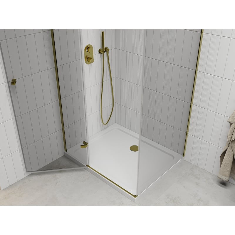 Mexen Roma avatav dušinurk 90 x 70 cm, läbipaistev, kuldne + Flat dušialus - 854-090-070-50-00-4010