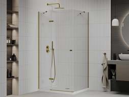 Mexen Roma douchecabine draaideur 90 x 100 cm, transparant, goud + douchebak Flat - 854-090-100-50-00-4010