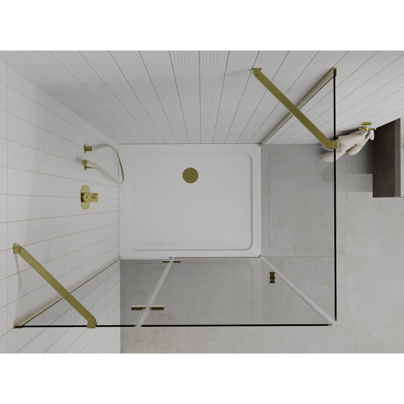 Mexen Roma duschkabine klappbar 90 x 100 cm, transparent, gold + Duschwanne Flat - 854-090-100-50-00-4010