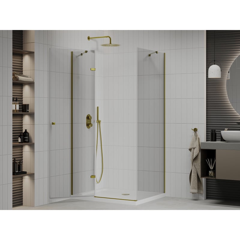 Mexen Roma cabine de douche pivotante 100 x 90 cm, transparent, dorée + receveur Flat - 854-100-090-50-00-4010
