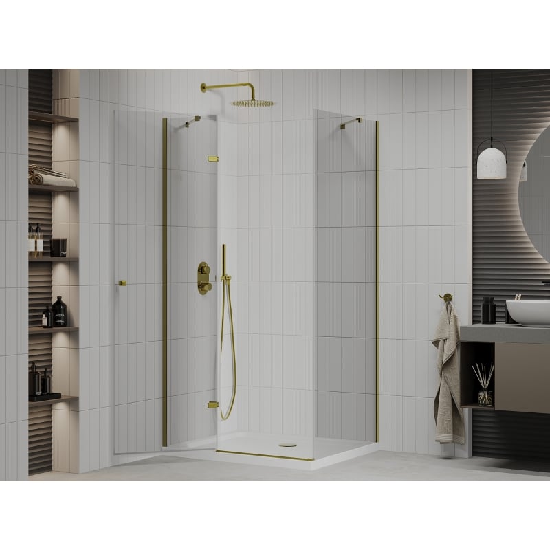 Mexen Roma Nagibna tuš kabina 110 x 100 cm, prozirna, zlata + plitki Flat - 854-110-100-50-00-4010