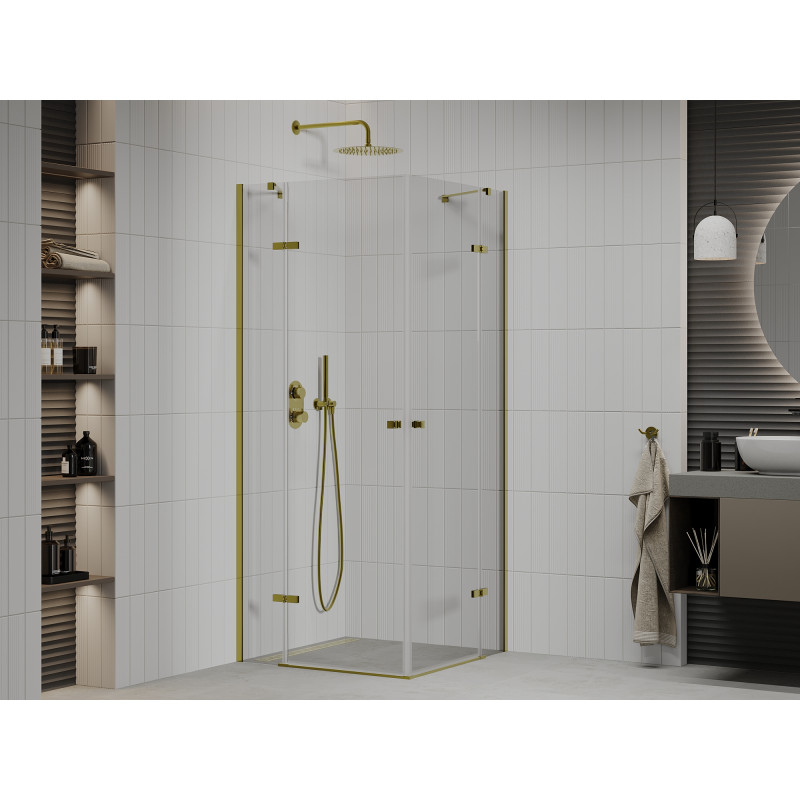 Mexen Roma Duo draaibare douchecabine 70 x 70 cm, transparant, goud - 854-070-070-50-00-02