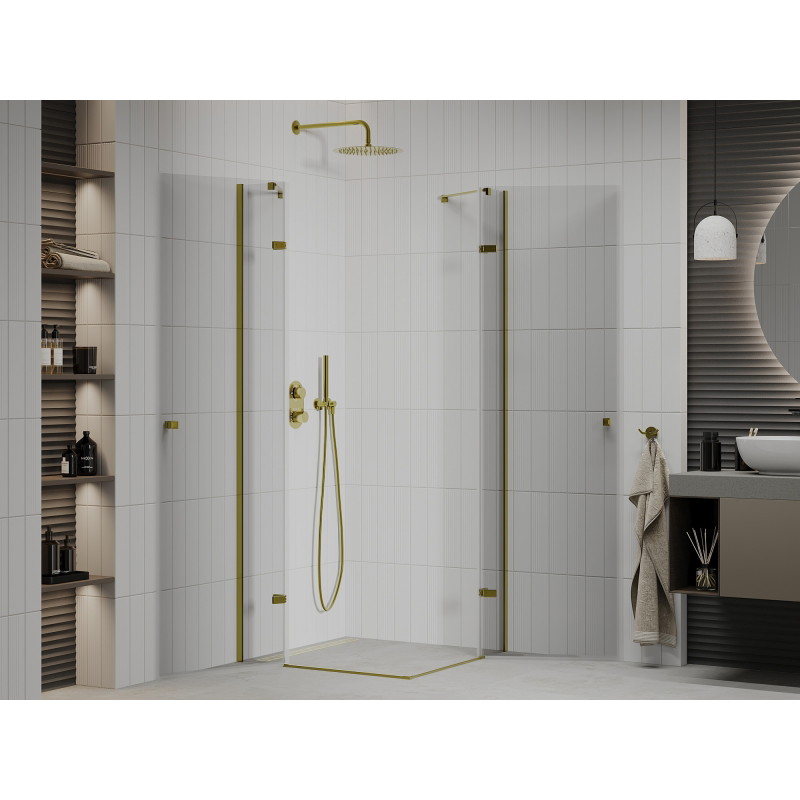 Mexen Roma Duo 90 x 90 cm Pivot Shower Enclosure, Transparent, Gold - 854-090-090-50-00-02