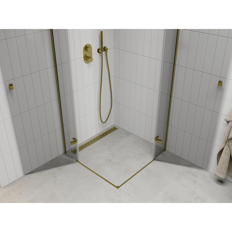 Mexen Roma Duo 90 x 90 cm Pivot Shower Enclosure, Transparent, Gold - 854-090-090-50-00-02