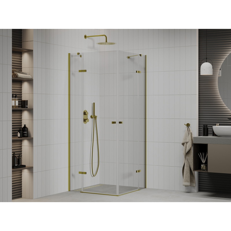 Mexen Roma Duo 90 x 90 cm Pivot Shower Enclosure, Transparent, Gold - 854-090-090-50-00-02