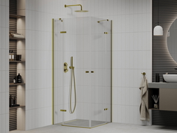 Mexen Roma Duo cabine de douche pivotante 90 x 90 cm, transparent, dorée - 854-090-090-50-00-02