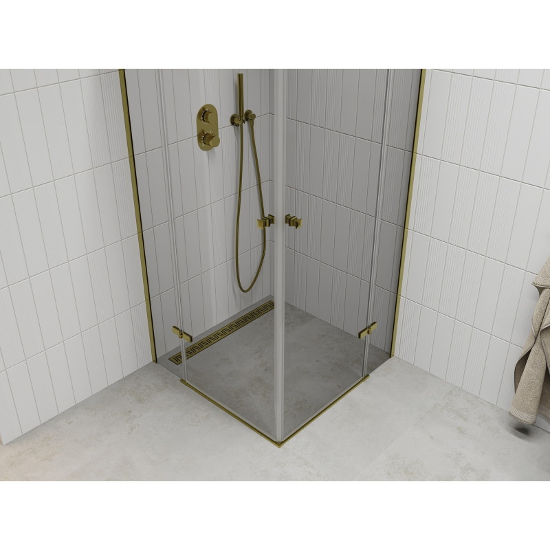 Mexen Roma Duo 90 x 90 cm Pivot Shower Enclosure, Transparent, Gold - 854-090-090-50-00-02