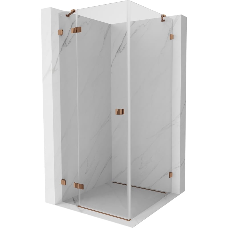 Mexen Lunar cabine de douche pivotante gauche 100 x 100 cm, transparent, or rose - 834-100-100-60-00-L