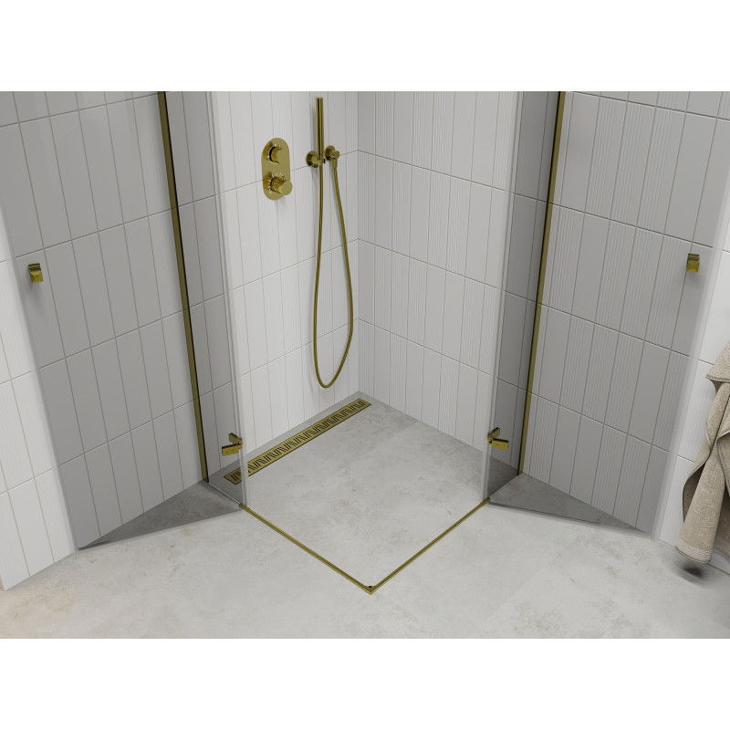 Mexen Roma Duo cabine de douche pivotante 100 x 100 cm, transparent, or - 854-100-100-50-00-02