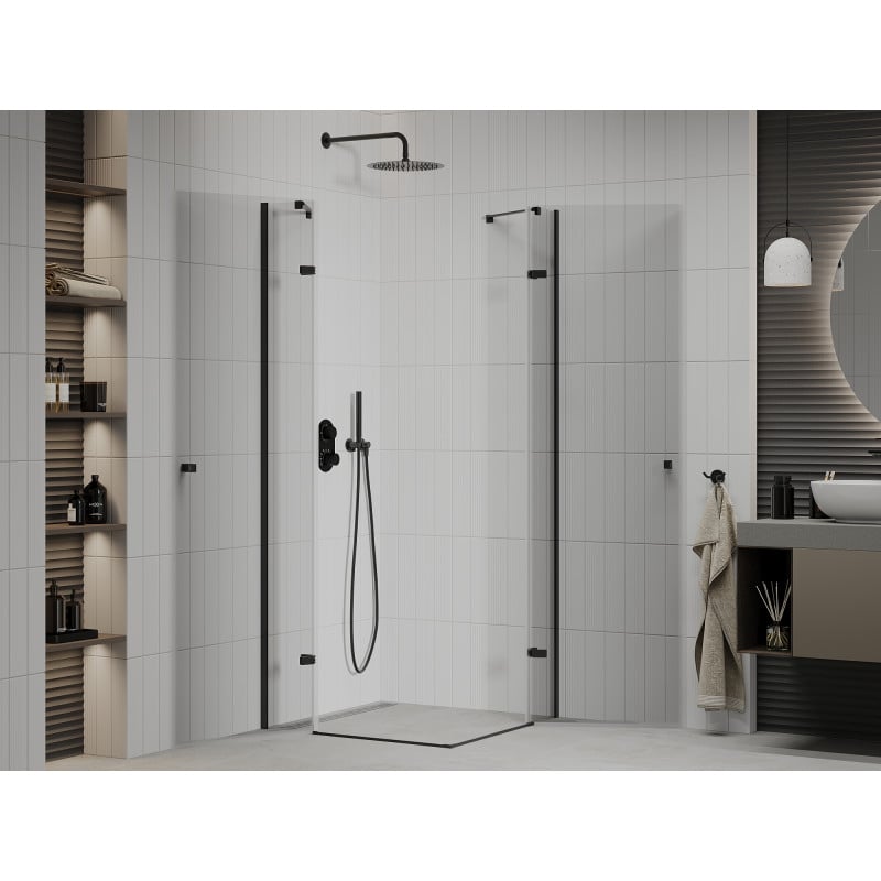 Mexen Roma Duo Duschkabine mit Drehtür 70 x 70 cm, transparent, schwarz - 854-070-070-70-00-02