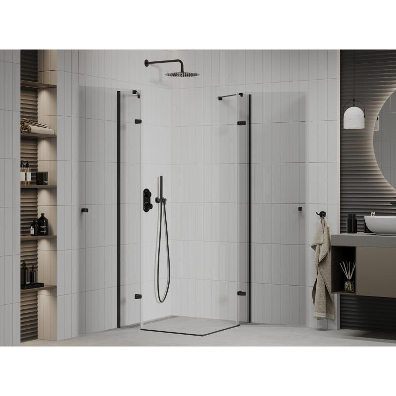Mexen Roma Cabine de douche battante Duo 80 x 80 cm, transparente, noire - 854-080-080-70-00-02