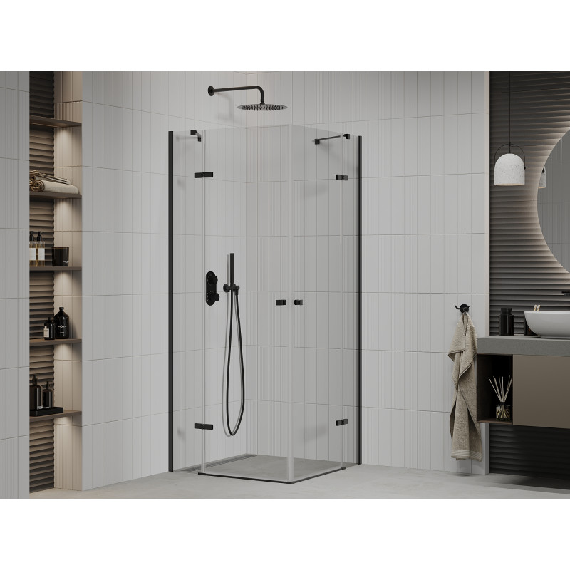 Mexen Roma Duo Duschkabine schwenkbar 80 x 80 cm, transparent, schwarz - 854-080-080-70-00-02