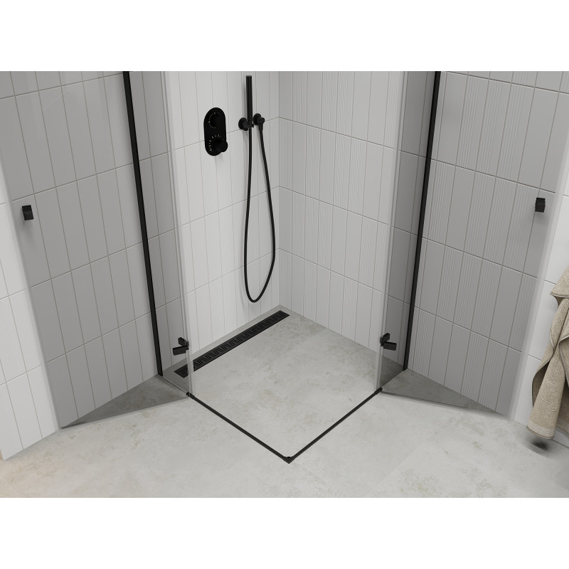 Mexen Roma Duo nihajna tuš kabina 90 x 90 cm, prozorna, črna - 854-090-090-70-00-02