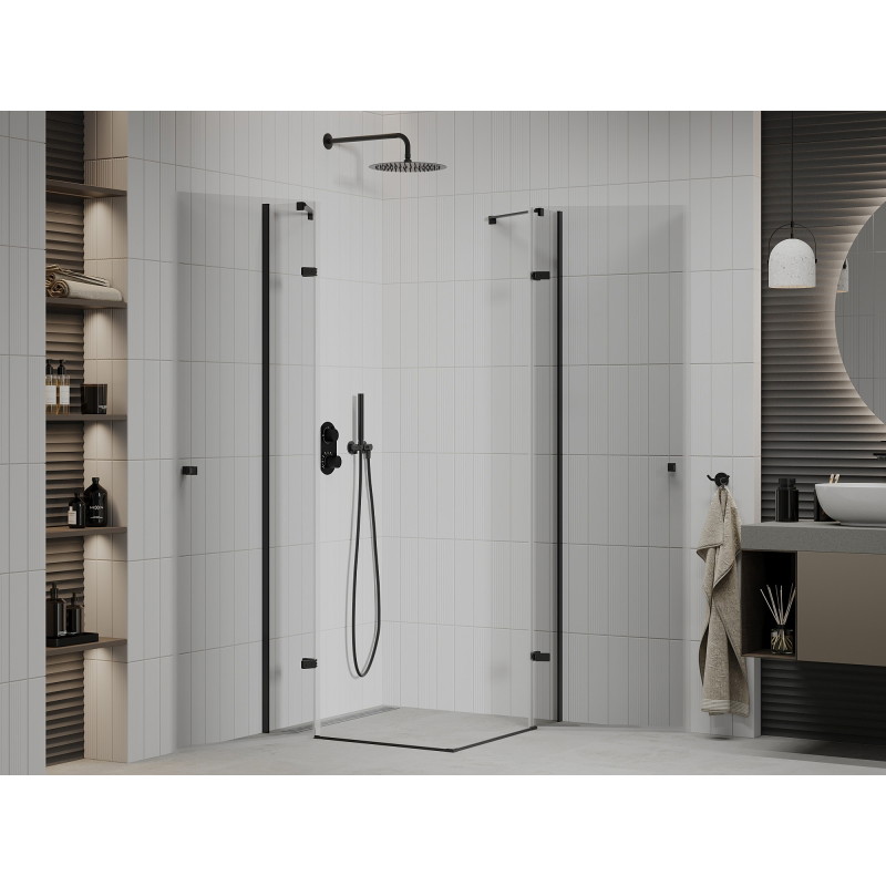 Mexen Roma Duo kabina prysznicowa uchylna 100 x 100 cm, transparent, czarna - 854-100-100-70-00-02