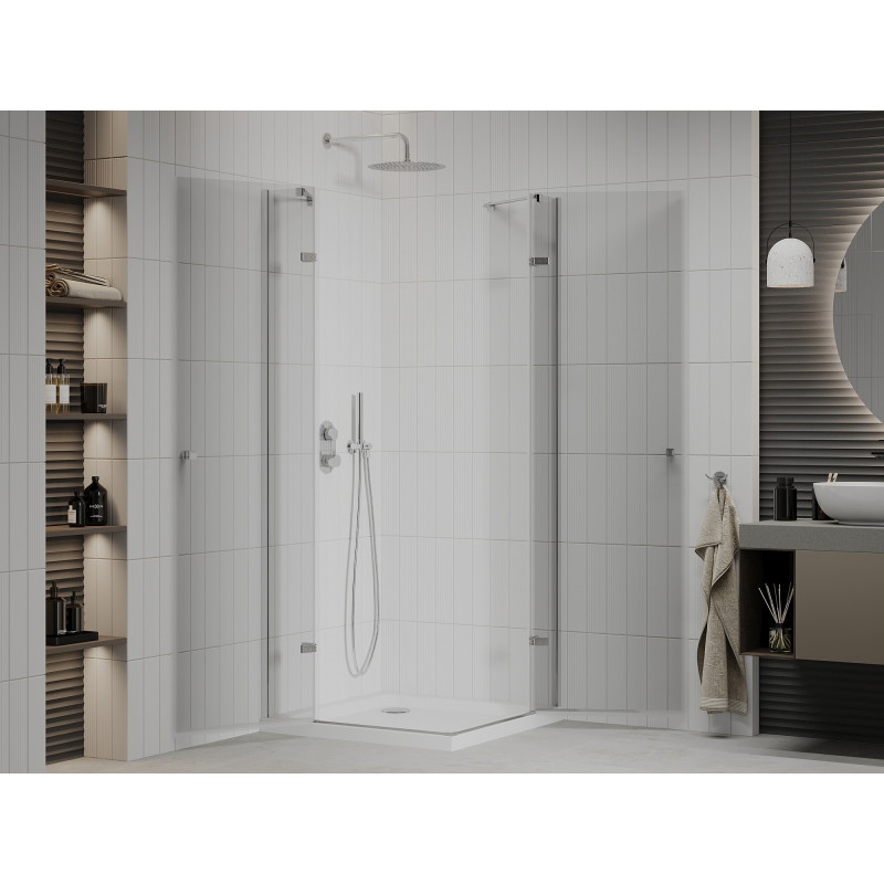 Mexen Roma Duo swing shower cabin 80 x 80 cm, transparent, chrome + Flat tray - 854-080-080-01-02-4010
