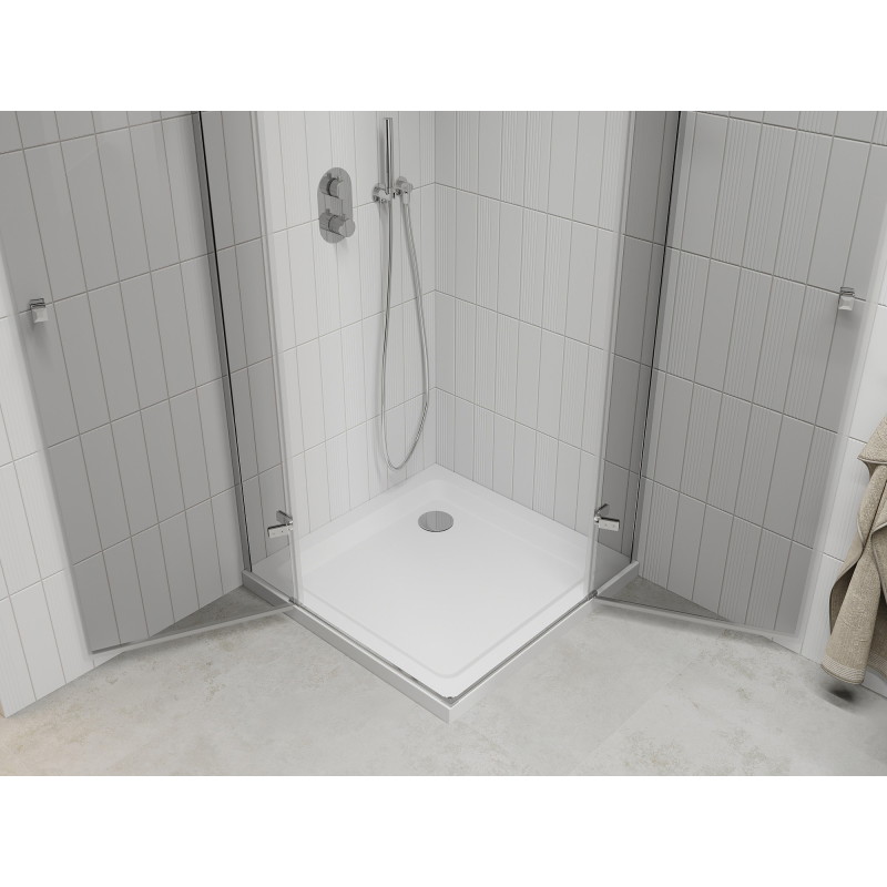 Mexen Roma Duo hinged dušinurk 80 x 80 cm, läbipaistev, kroom + Flat dušialus - 854-080-080-01-02-4010