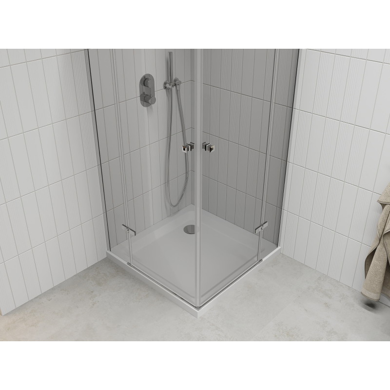 Mexen Roma Duo swing shower cabin 80 x 80 cm, transparent, chrome + Flat tray - 854-080-080-01-02-4010