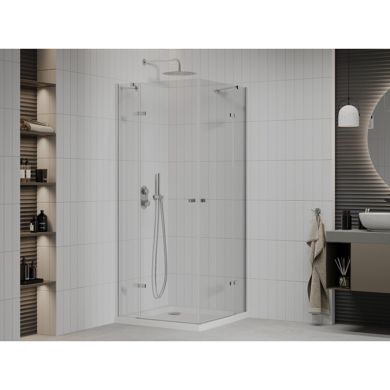 Mexen Roma Duo hinged dušinurk 80 x 80 cm, läbipaistev, kroom + Flat dušialus - 854-080-080-01-02-4010